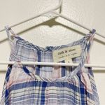 Cloth & Stone Blue Checkered Crop Halter Button Back Top Photo 6