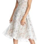Dress the Population NEW Elisa Vine Embroidered Midi Dress White Nude Small Photo 0