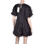 Endless Rose Gridded Mesh Feathered Puff Sleeve Mini Dress Black Sz XS Photo 2