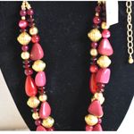 Chico's NWT  Limited Addition Gold Tone Pink/Red Beaded 28"-32" Boho Necklace Photo 1