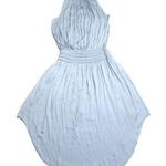 Ramy Brook NWT Shiny Audrey Smocked Midi in Twilight Blue Blouson Dress M $445 Photo 0