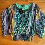 Metro  22 Tunic Top Women 1X Embellished Sheer Lined Green Geometric Short Sleeve Photo 0