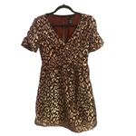 AQUA  Metallic Babydoll Party Dress Size S‎ Burgundy Leopard Print Photo 1