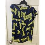 Etcetera  Women’s 12 Yellow And Blue Floral Sleeveless Blouse Ruffle Photo 7