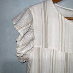 Altar'd State Altar’d State White & Tan Stripes Tiered Crepe Ruffle Cap Sleeve Shift Dress S Photo 3