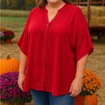 Dana Buchman  Bold Red Satin Blouse Photo 1