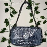 Michael Kors Fulton Denim Blue Python Leather Shoulder Bag Photo 3