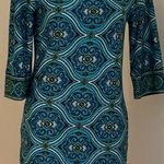 Premise  Bright Blue/Green Medallion Shift Dress Sz M With Lining 3/4 Sleeves Photo 0