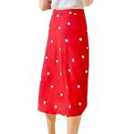 Loft Women's Red & White Polka Dot Wrap Tie Waist Midi Skirt Size 8 Photo 1