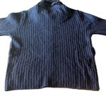 Roberto Collina Large Navy Rib Knit Zip Up Sweater Removable Fur Collar Grandma Blue Photo 1