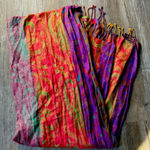 VTG Neck Scarf Made In India Boho Hippie Multi Color Pink Purple Green Fringe Photo 0