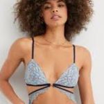 Aerie EUC Dreamscape Blue Floral Lace Unlined Triangle Bralette Size Large Photo 0