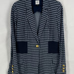 CAbi Checkup Blazer Jacket Womens Medium Navy Blue Gingham Check Stretch Formal Photo 0