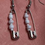 Handmade Safety Pin Earrings White Photo 3