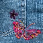 Gap  Y2K Vintage Blue Jean Denim Mini Skirt Embroidered Butterflies Flower Size 4 Photo 4