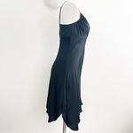 Vintage 90s Black Y2K 100% Silk Asymmetrical Hem Slip Midi Dress Size 10 Photo 4