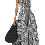 Farm Rio Monochrome Elegance Scarf Off-White Jumpsuit Size M Photo 0