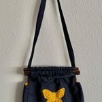 Vintage Y2K Blue Denim Yellow Butterfly Boho Cottage Jean Crossbody Bag Purse Photo 0