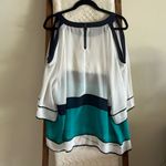 Inc international NWOT  Concepts White, Turquoise & Navy Cold Shoulder Blouse Photo 3