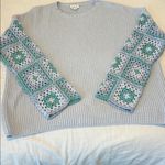 Le lis Granny Square Crochet sleeve Oversized Boxy Pullover Sweater Light Blue Photo 11