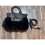 Juicy Couture  Black Faux Fur Satchel Handbag Gold Logo Detachable Strap Fluffy Photo 2