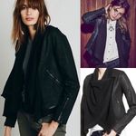 Free People  Drape Front Coated Denim Moto Jacket Size 4 Black Photo 1