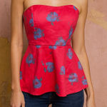J.Crew  Pink Blue Peplum Floral‎ Strapless Top 8 Corset Cotton Blend Photo 0
