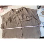 Pleione  Taupe Solid Collared V-Neck Button Front‎ Pocket Tunic Top M Photo 4