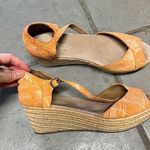 Toms  Orange Suede Platform Wedge Sandals Peep Toe Size 9 Ankle Strap Shoes EUC Photo 0
