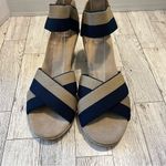 Charleston Shoe Co. Women's Espadrille Wedge Sandals Navy Tan Size 7M Stretch Blue Photo 1
