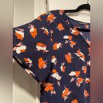 West Kei  Size S Navy Blue Coral Floral Short Sleeve V Neck Button Knot Front Top Photo 4