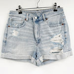 American Eagle High Rise Light Wash Distressed Ripped Cuffed Denim Mom Shorts 6 Photo 0