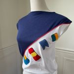 Vintage 70s Nautical Flag Boat Neck Sleeveless Top XS Blue Photo 2