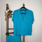 Aerie Teal Blue Pajama Set Top Large Shorts Medium Button Up Lounge Sleep Photo 1