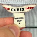 Guess  Women Blue Striped Short Sleeve Henley V Neck Rhinestone Logo Top Size L Photo 1