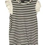 Chic Black & White Striped Lace Sleeve Top Large Black Photo 0