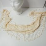 Linen Blend Ivory Fringed Scarf Boho Bridal Cream Feminine Classic Chic Retro Photo 1