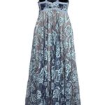 Alexis Isabella Blue Floral Lace Maxi Gown V Neck Spaghetti Straps Ribbon Small Photo 5