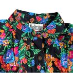 Vintage 80s Nina Piccalino Floral Button Down Shirt Dress Size 6 Black Photo 2