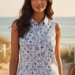 st. john's bay  Coastal Seashell Lobster Button Down Blouse Tank Top Med Petite Photo 0