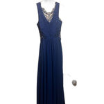 Jodi Kristopher Navy Blue Lace Bodice Maxi Dress Formal Gown‎ Evening Party Bridesmaid Photo 3