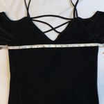 SHIFT Shiny Textured Stripe Strappy Crisscross Back Cold Shoulder Top Black S Photo 7