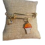 Basketball Hoop Charm Gold Tone Bangle Bracelet Halos Glories Adjustable 7" NWOT Orange Photo 0