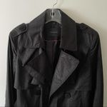 Tahari  Black Ruffle Detail Trench Coat Photo 7