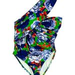 ZARA NWT  One Shoulder Blue Green Floral Asymmetrical Bodysuit Womens Medium Photo 1