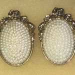 1928 Brand Elegant Gold Tone and White Beaded Vintage Boho Oval Earrings Photo 0