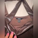 EXPRESS  Body Contour Faux Leather Croc-Textured Brown Square Neck Cropped Tank Photo 2