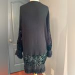 Knox Rose Boho Witchy Burnout Velvet Animal Print Fringe Black Women's Kimono Cardigan Photo 5