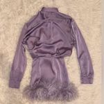 House Of CB NWOT  Tyra Orchid Satin Feather Shirt Dress Size XS Photo 6