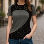 Carven Grey Lace Panel Crew Neck T Photo 2